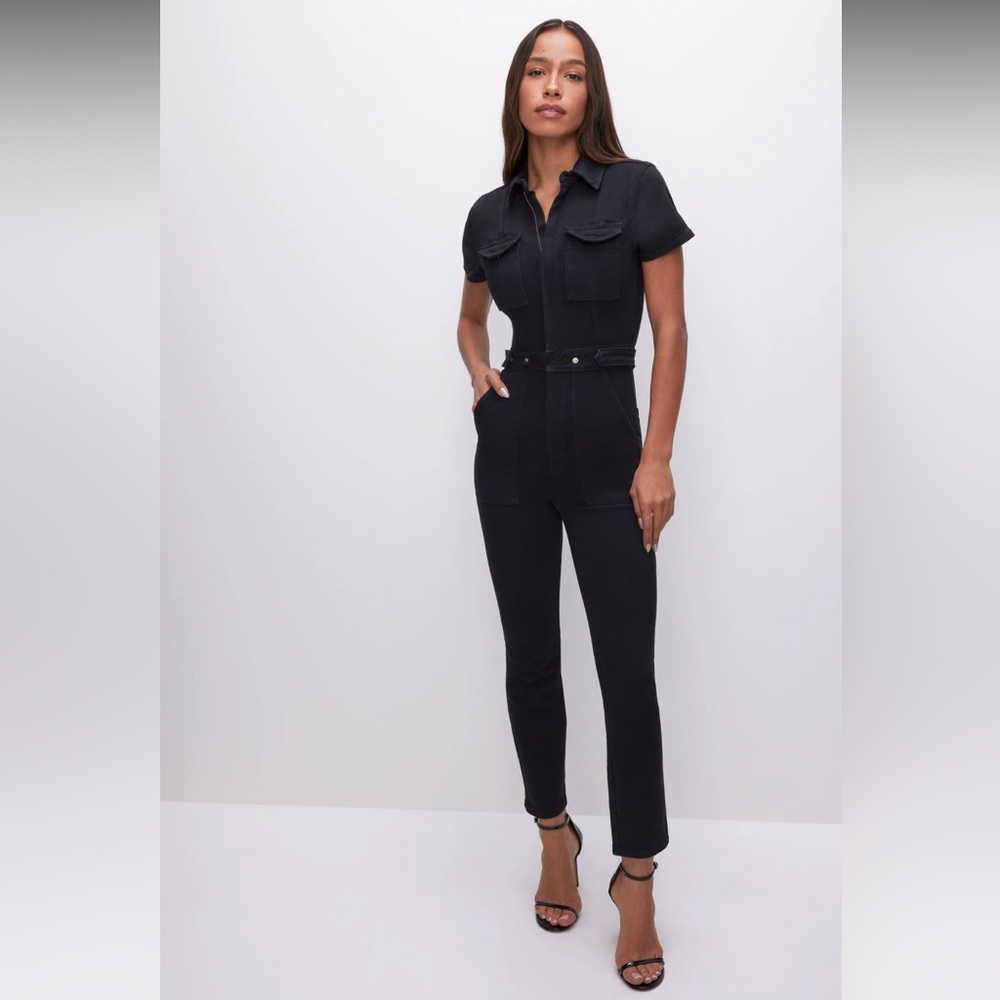 Good American Black Short Sleeve Jumpsuit